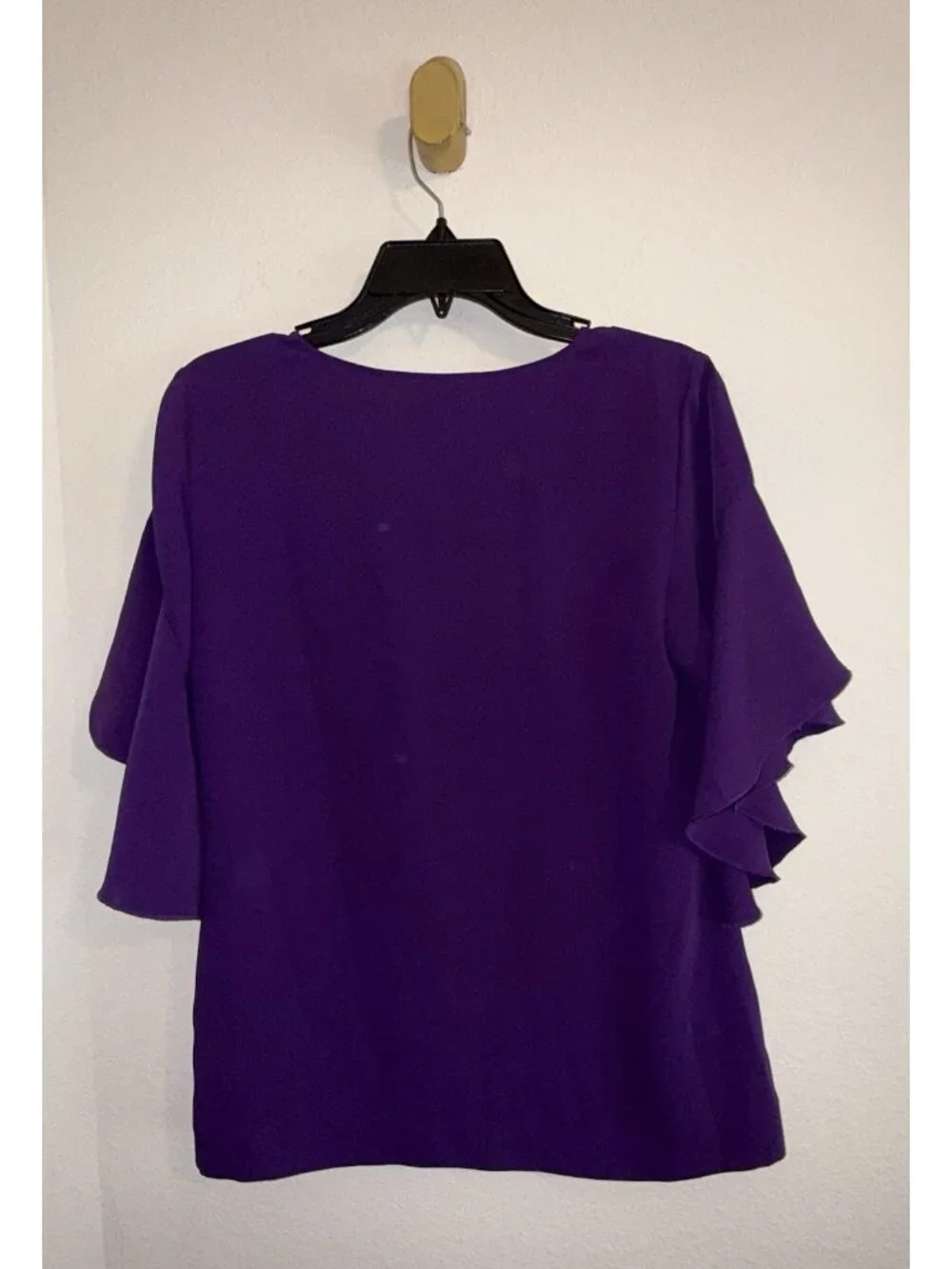 Trina Turk Ruffle 3/4 Sleeve V-Neck Top Blouse Womens S Small Purple - Picture 5 of 5
